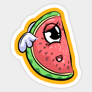 Cute Watermelon Slice with Wings Cartoon Sticker